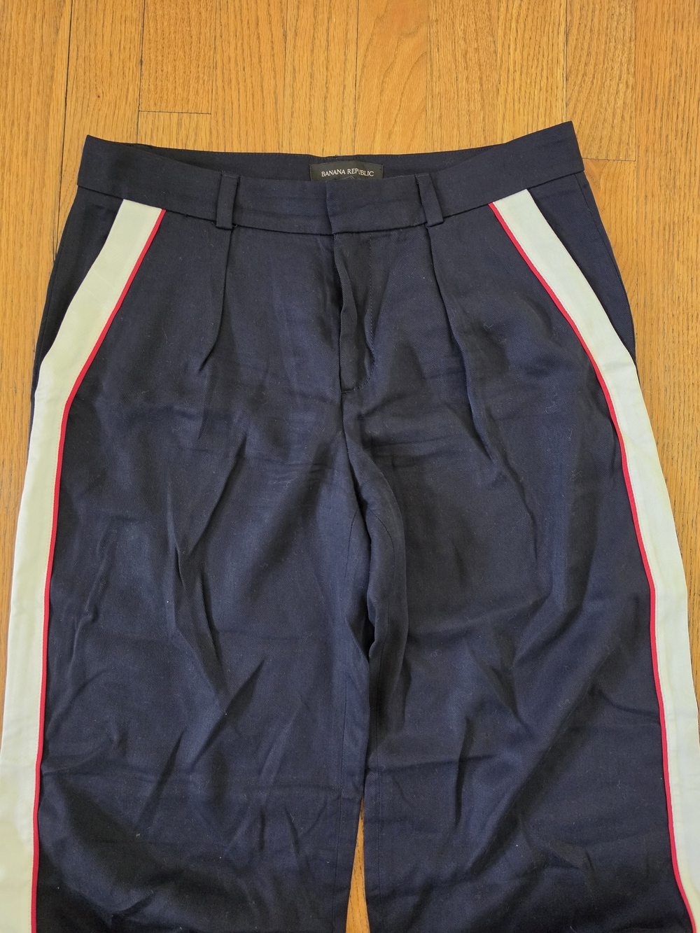 NWT! Banana Republic Navy Straight-Leg Pants with White & Red Trim Size 2 - Picture 2 of 7
